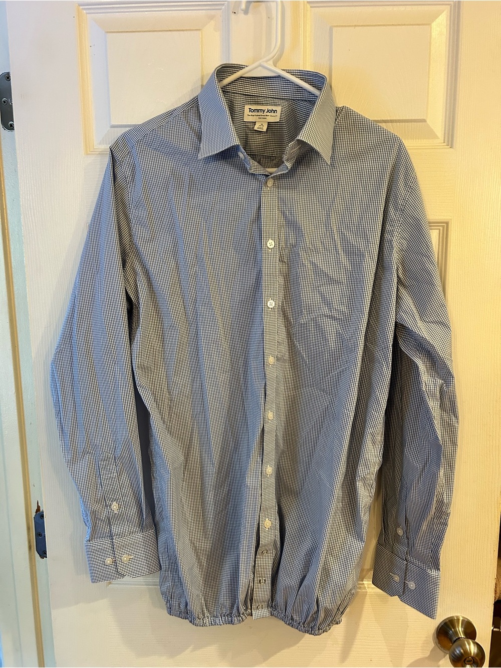 Tommy John Stay Tucked Light Blue Micro-Check Dress Shirt